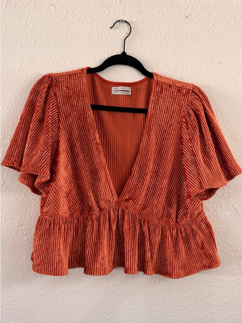 Urban Outfitters Rust Velvet Peplum V-Neck Top